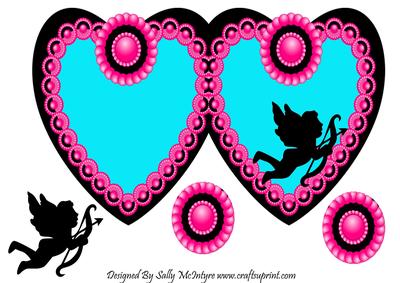 In Love Black and Aqua Heart and Cupid