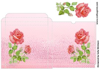 Card Box Print Cut and Paste Pink with Roses to 3D