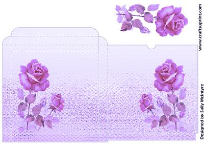 Card Box Print Cut and Paste Purple with Roses to 3D