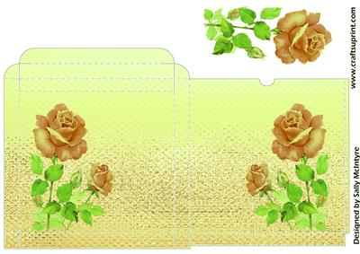 Card Box Print Cut and Paste Lime with Roses to 3D