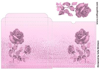 Card Box Print Cut and Pale Pink with Roses to 3D