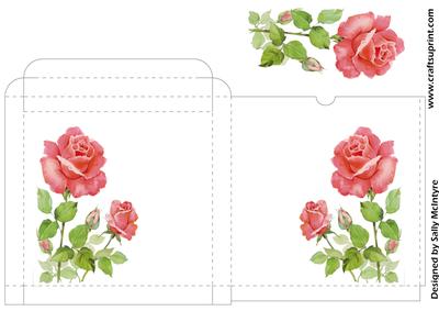Card Box Print Cut and White with Roses to 3D
