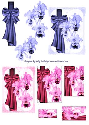 Two Card Sheeet Orchids Step by Step and Pyramid Blue and Pi