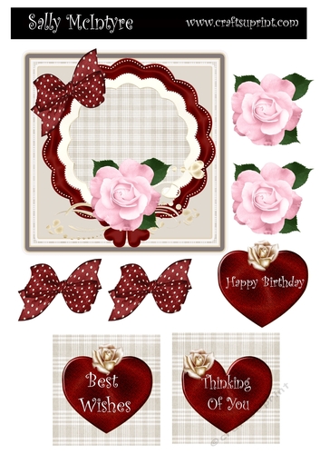 hearts pink rose and cream ladies card ,for all occasions
