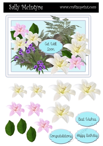 Garden beauty ,with 3d lillies. and sentiments