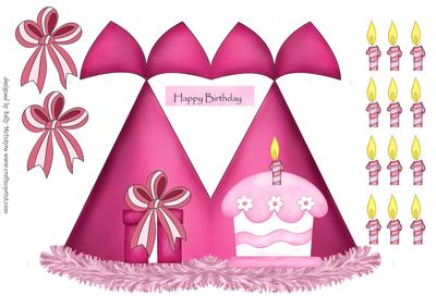 Birthday Hat Shaped Card Withcake and Candles 3D Young Girl