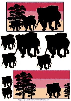 Red Sunset in the Jungle Elephant Silhouettes