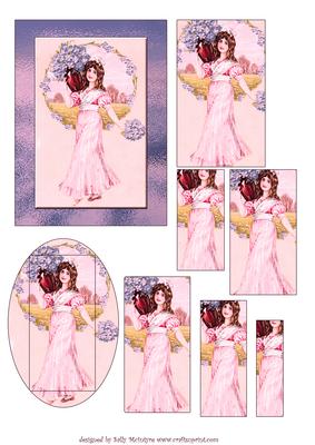 Vintage Girl Ladies Card in Pink 2 Card Sheet