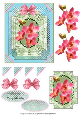 Orchid for Decoupage on a Delightful Card Happy Birthday L