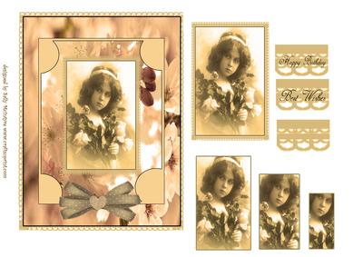 Antique Pyramid Ladies Card Girl Happy Birthday Best Wishes