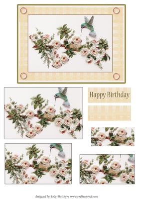 Kingfisher in Flight Embroidered Flowers with Lace
