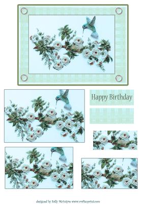 Kingfisher in Flight Embroidered Flowers with Lace in Azure