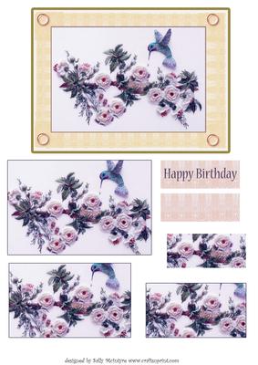 Kingfisher in Flight Embroidered Flowers with Lace in Lilac