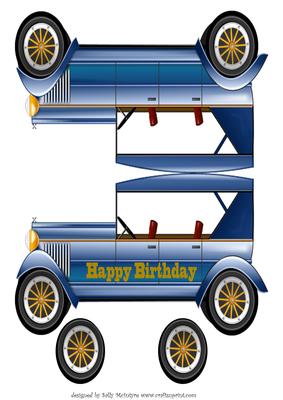 Vintage Car Shaped Car with 3D Wheels Happy Birthday