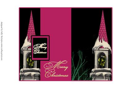 Christmas Fold Back Card Black and Pink Vintage