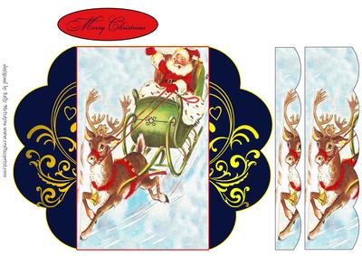 Santa in His Sleigh Winged Sid Scalloped Pyramid Card