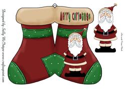 Santa Stocking Shaped Card with 3D Santa Merry Christmas