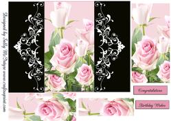 Gatefold Black with Pink Roses Pyramid Happy Birthday Congr