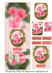 Vertical Foldback Pink Roses Happy Birthday with Sympathy Th