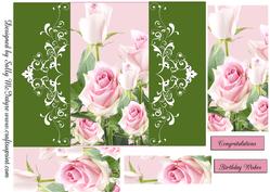 Gatefold Green with Pink Roses Pyramid Happy Birthday Congr