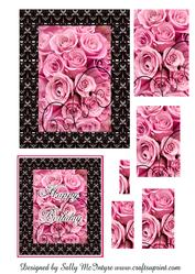 Black Lace and Pink Roses 2 Card Sheet Happy Birthday