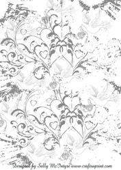 Doves and Flourish Background Black and White