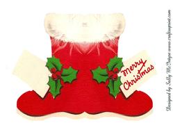 Vintage Santa Boot Shaped Card Merry Christmas