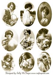 Vintage Girls and Ladies Oval Sepia