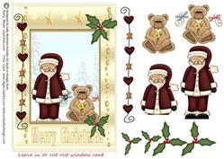 Leave in or Cut Out Window Santa and a Care Bear Merry Chri