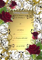 Wedding Invite Red Roses with Gold Red and Black Flourishes