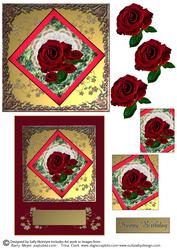 Red Roses 2 Card Sheet Happy Birthday