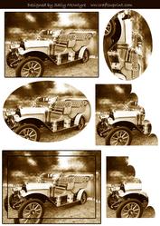 Sepia Vintage Car Pyramid and Stacker 2 Card Sheet
