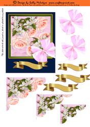 Soft Pink Roses and Dogwood on Navy