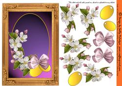 3D Frame Card Purple Velvet with Dogwood,gold Tags and Bow