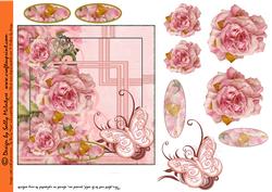 All Pretty in Pink Vintage Roses Decoupage with Greeting Ta