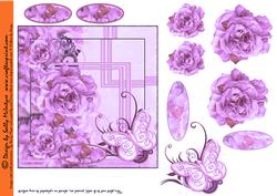 All Pretty in Lilac Vintage Roses Decoupage with Greeting T