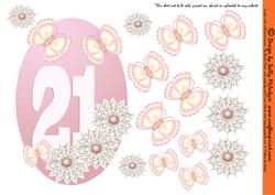 21st Birthday Female Butterfliesand Flowers