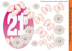 21st Birthday Female Butterflies and Flowers Hot Pink