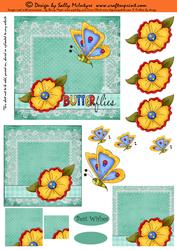 2 Card Sheet Butterflies Flowers and Lace