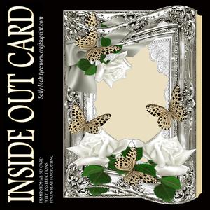 Inside Out Card Silver Frame White Roses and Butterflies