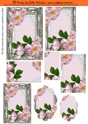 2 Card Sheet for a Lady Pink Roses and Bows