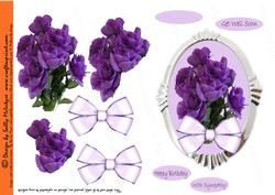 Silverbase Purple Decoupage Flowers and Bow