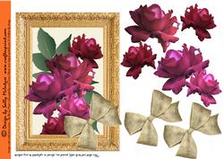 Beautiful Cerise Rose with Gold Frame and Bow