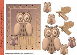 Owl on a Fence 3D Decoupage with Tag Brown