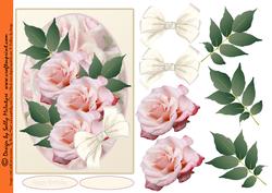 For a Special Lady Cream Card Pink Roses and Bows Decoupage