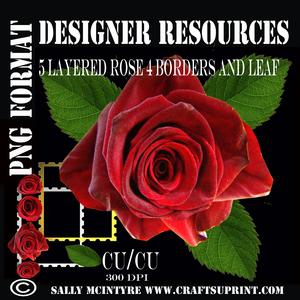 Designer Red Rose with Leaf Layered Png Format