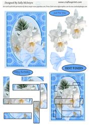 Intertwined Pyramid Pale Blue with White Orchids Pretty Card