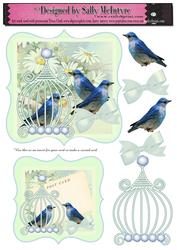 Vintage Blue Birds Card Green and Insert or 2 Cards Your Ch