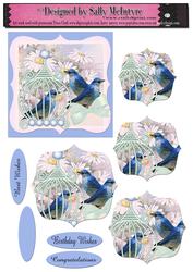 Vintage Blue Birds Pyramid,blue Background