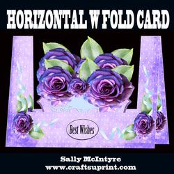 W Fold Card Purple Roses